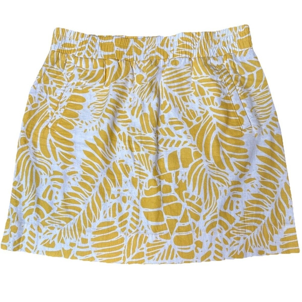 Loft Women L Petite Skirt Palm Print Linen Blend Yellow Pockets Summer Casual